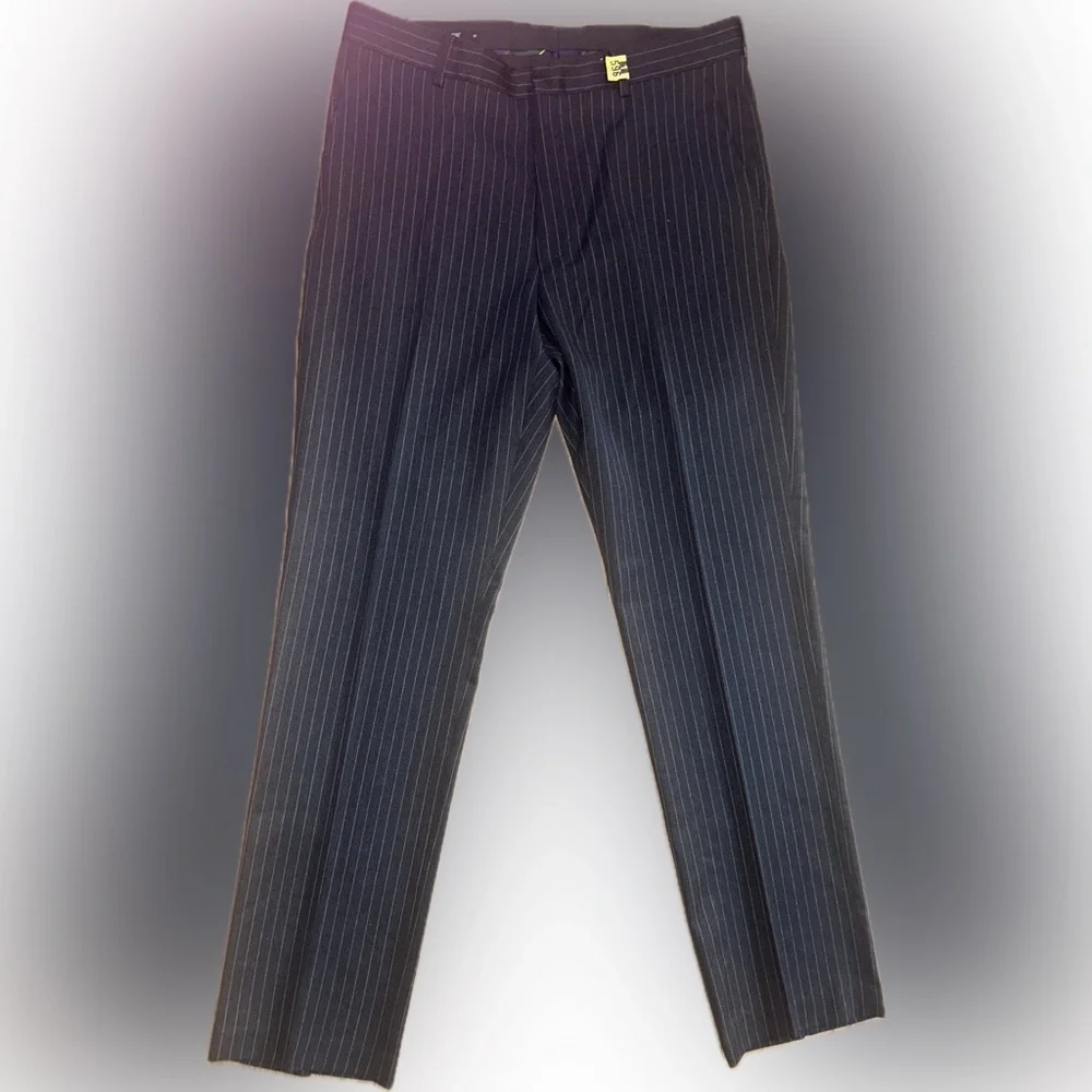 EUC J. Crew SZ 34 Charcoal gray/white pinstriped straight leg trousers/waist 36”
